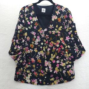 Cabi Charm Floral Blouse Small Black Origami Sleeve Oversized